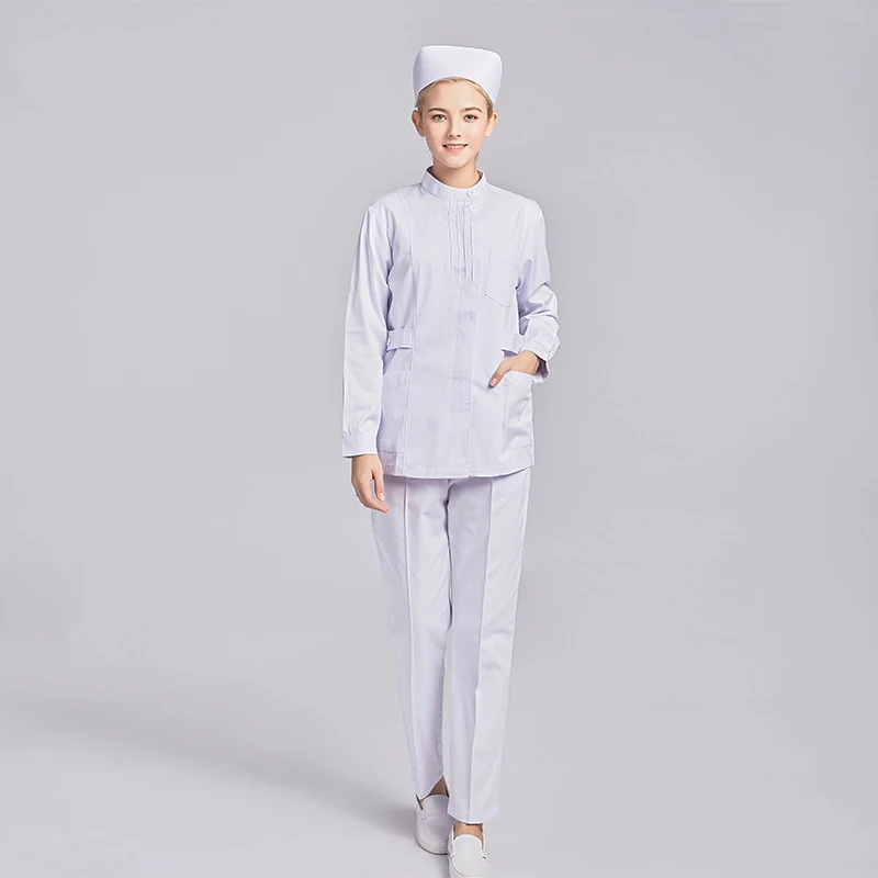 Viaoli, Женская медицинская одежда для медсестры, больничные хирургические костюмы, скрабы для кормления, униформа для салона красоты, Женское пальто с длинным рукавом+ штаны - Цвет: photo