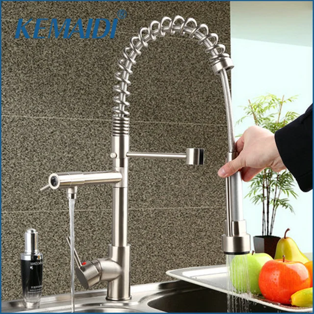 Special Offers KEMAIDI Brushed Nickel Kitchen Faucet Pull Out Down Swivel 360 Hot/Cold Brass Water Tap Sink Torneira Cozinha Faucet,Mixer Tap