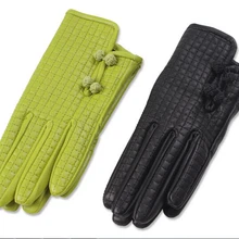Зимние Модные черные зеленые женские перчатки из натуральной кожи для вождения женские перчатки из овчины с китайским узлом