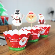 24Pcs Cake Toppers+Cupcake Wrappers Gingerbread Man Santa Bells Christmas Decorations