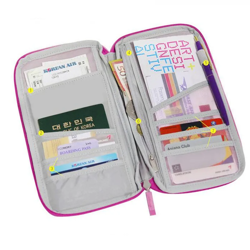 جديد المحمولة سستة السفر محفظة لجواز السفر حامل تذاكر منظم وثائق ID بطاقة الائتمان حقيبة التخزين السفر المنظم 6 ألوان