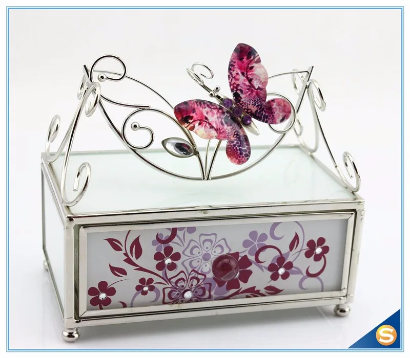 Стиль европейского типа цветок с бабочкой стеклянная шкатулка для хрустальных украшений для украшения SCJ598-MB