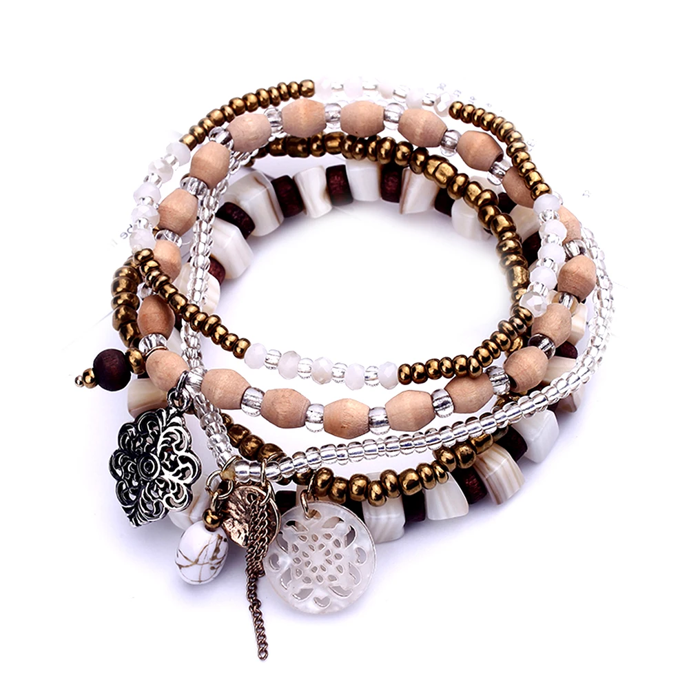 2019 New Fashion Wood Bead Bohemia Elastic Charms Bracelets &amp Bangles Wooden Beads Bracelet Multilayers | Украшения и