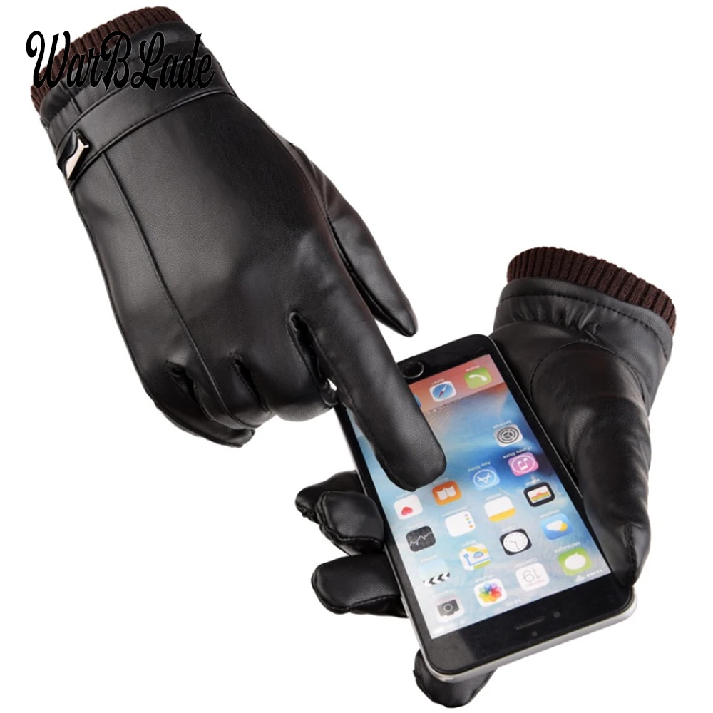 Men's Luxurious PU Leather Winter Driving Warm Tactical Gloves Cashmere