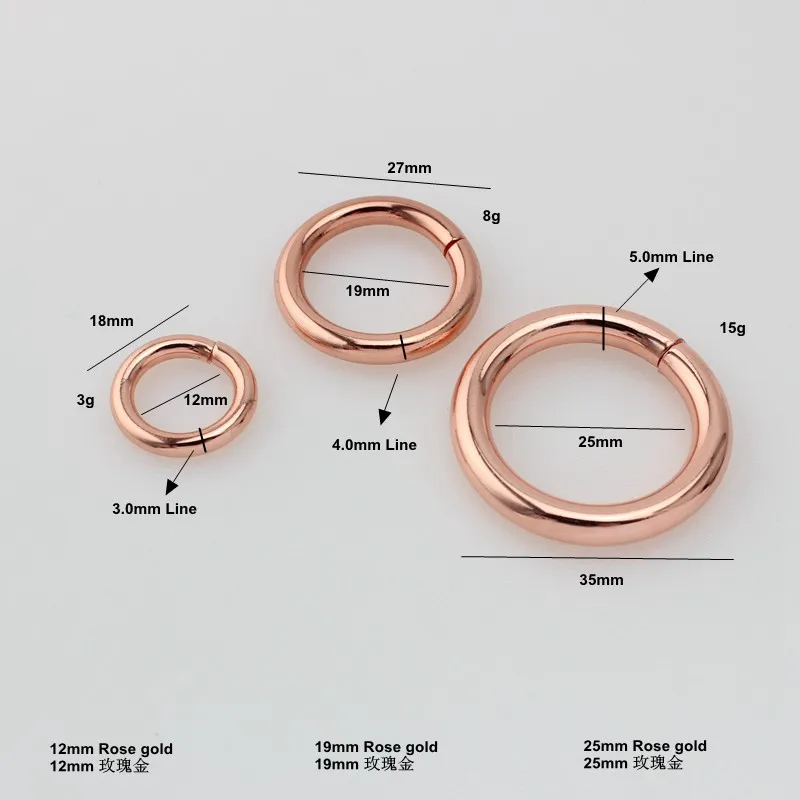 50 шт. розовое золото 12 мм 19 мм 25 мм круглые кольца сплав не сварное открытое уплотнительное кольцо для сумок Ремни запчасти сумка аксессуары