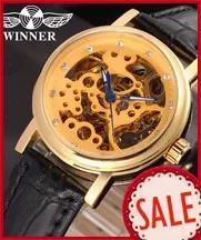 WRL8048M3G8 последний победитель Автоматический Скелет для женщин золото цвет с подарочной коробке платье часы кожаный ремешок Заводская компания