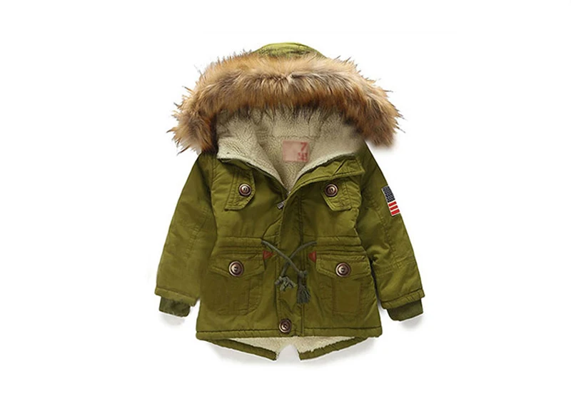 От 4 до 13 лет зимнее теплое пальто и куртка для мальчиков коллекция года, осенне-зимнее пальто с капюшоном в Корейском стиле с флагом США для мальчиков теплые детские зимние пальто из толстого хлопка - Цвет: Green