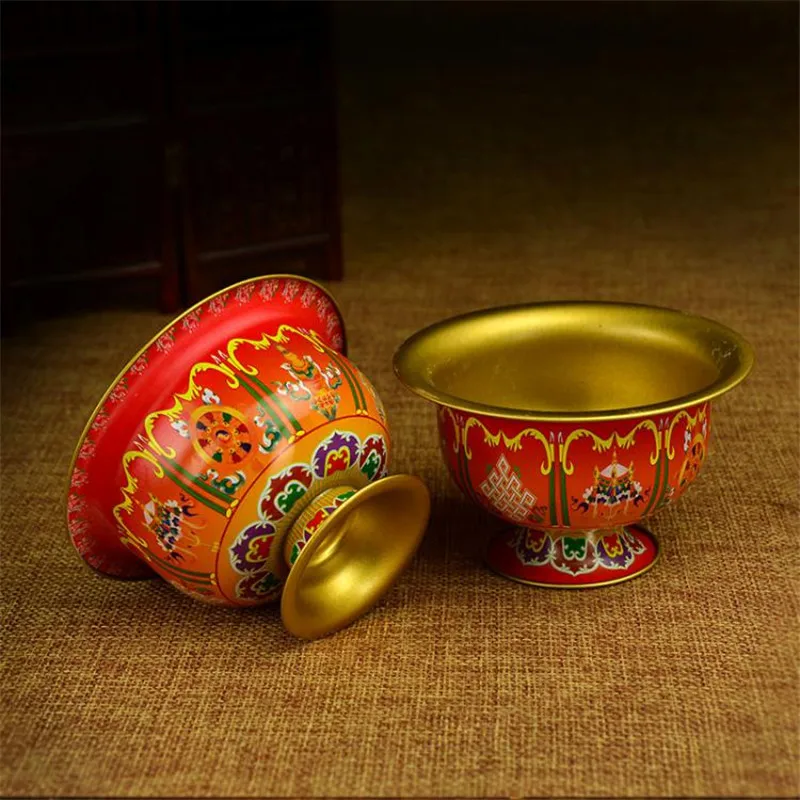 8pcs/Set Alloy Metal Tibetan Supply Buddhist 6cm Hand Painted Craft Eight Auspicious Symbol Sacrifice Cleaned Bowel/Cups Sets 3