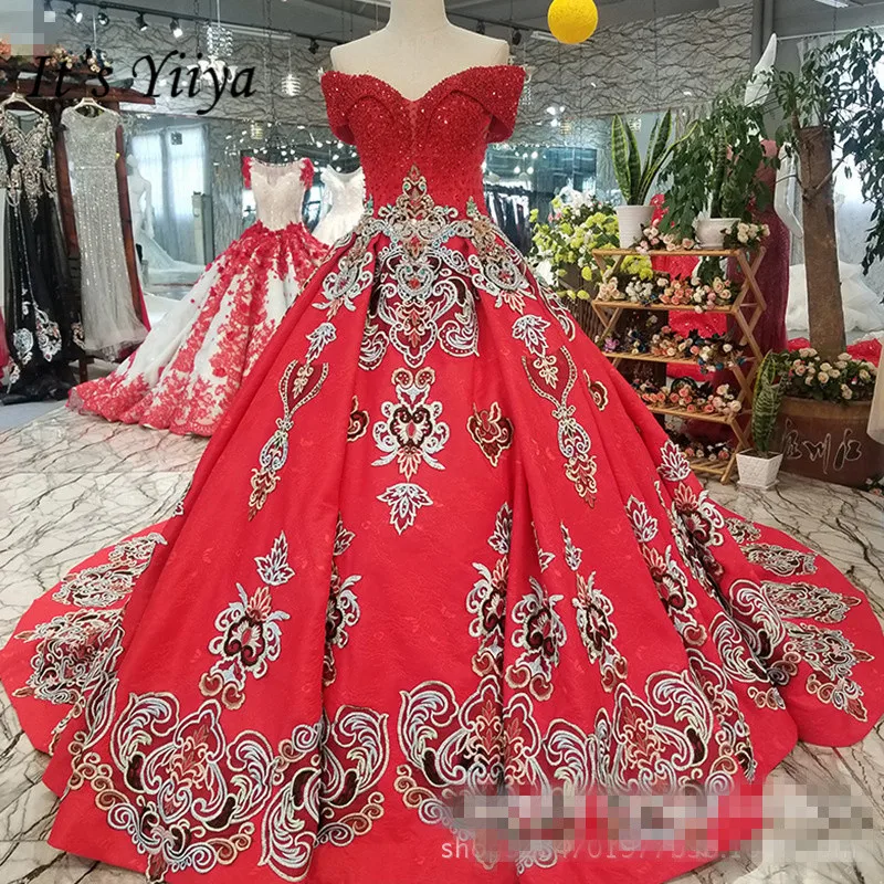 It's Yiiya Vintage Red Bling Train Bride Gown Luxury