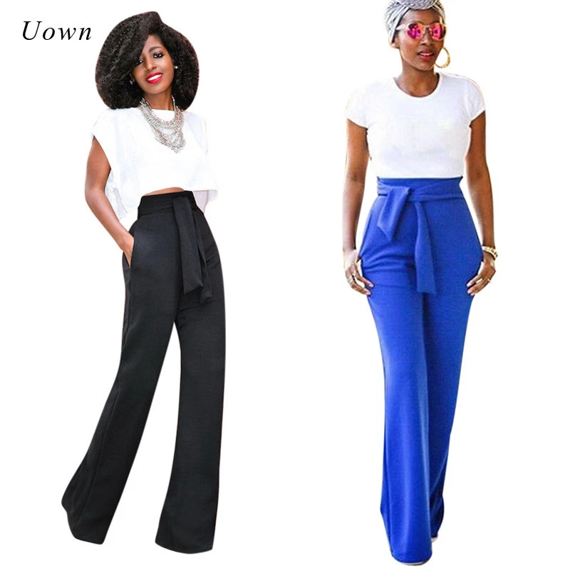 black high waisted tie trousers
