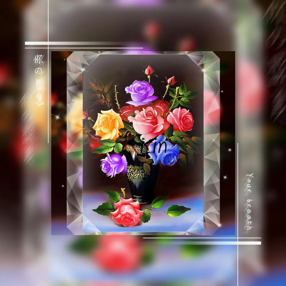 

diamond mosaic gift Needlework cross stitch Full diamond embroidery Rose Vase flower picture home decor diy 5d diamond Painting