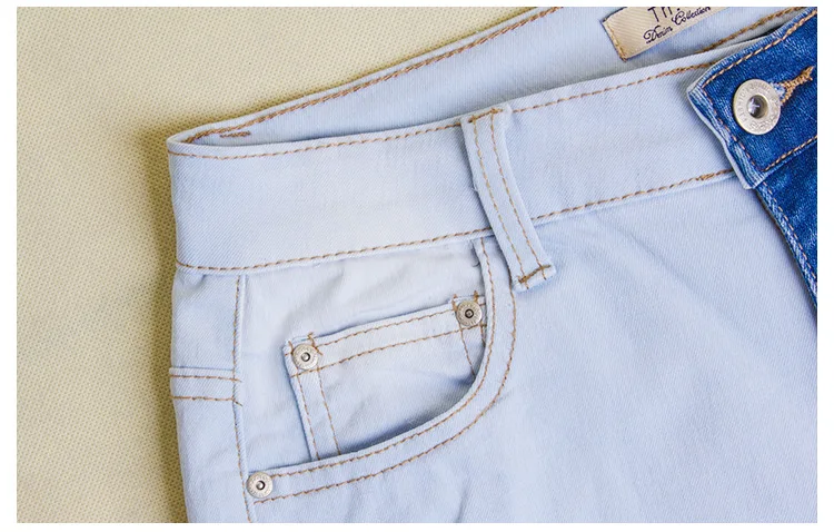 Стрелка автомобиль Для женщин Зауженные джинсы эластичные рваные с цветными вставками Модные узкие брюки обтягивающие джинсы женские