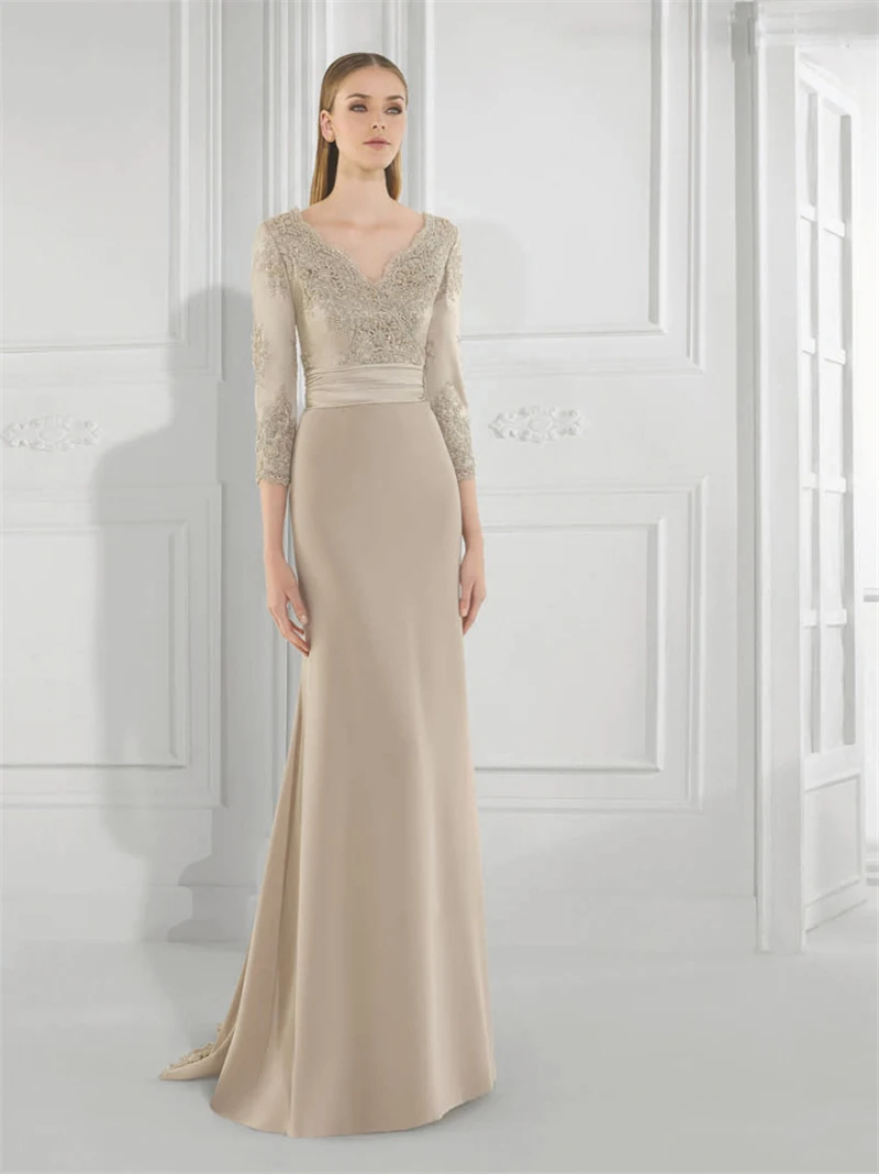A Line New Champagne Mother of the Bride Lace Dresses Floor