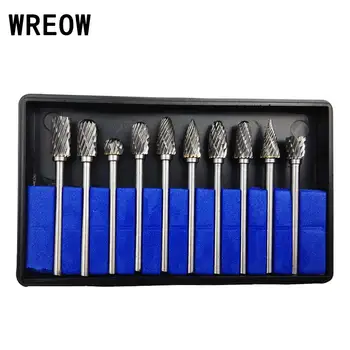 

10 PCS Tungsten Carbide Rotary Burr Set mini drill with 3mm Shank/double cut rotary burr Milling Cutter Drill Bit Engraving Bits