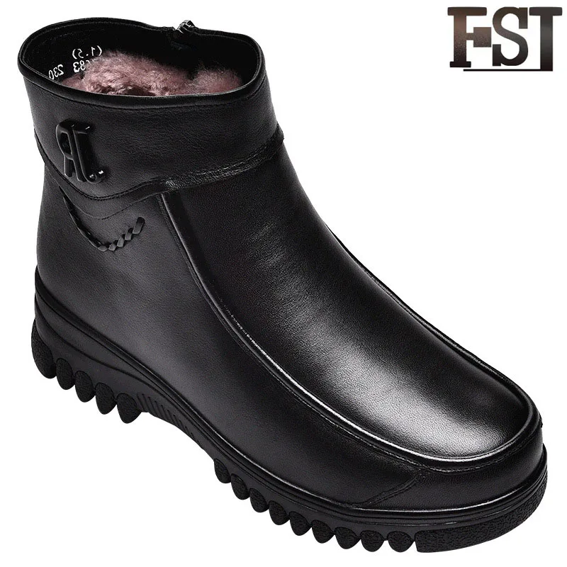 

FSJ Genuine Leather Woman Boots Office Career Casual Ankle Wedges Winter Shearling Sewing Mature Fashio Warm 2019 Size 41