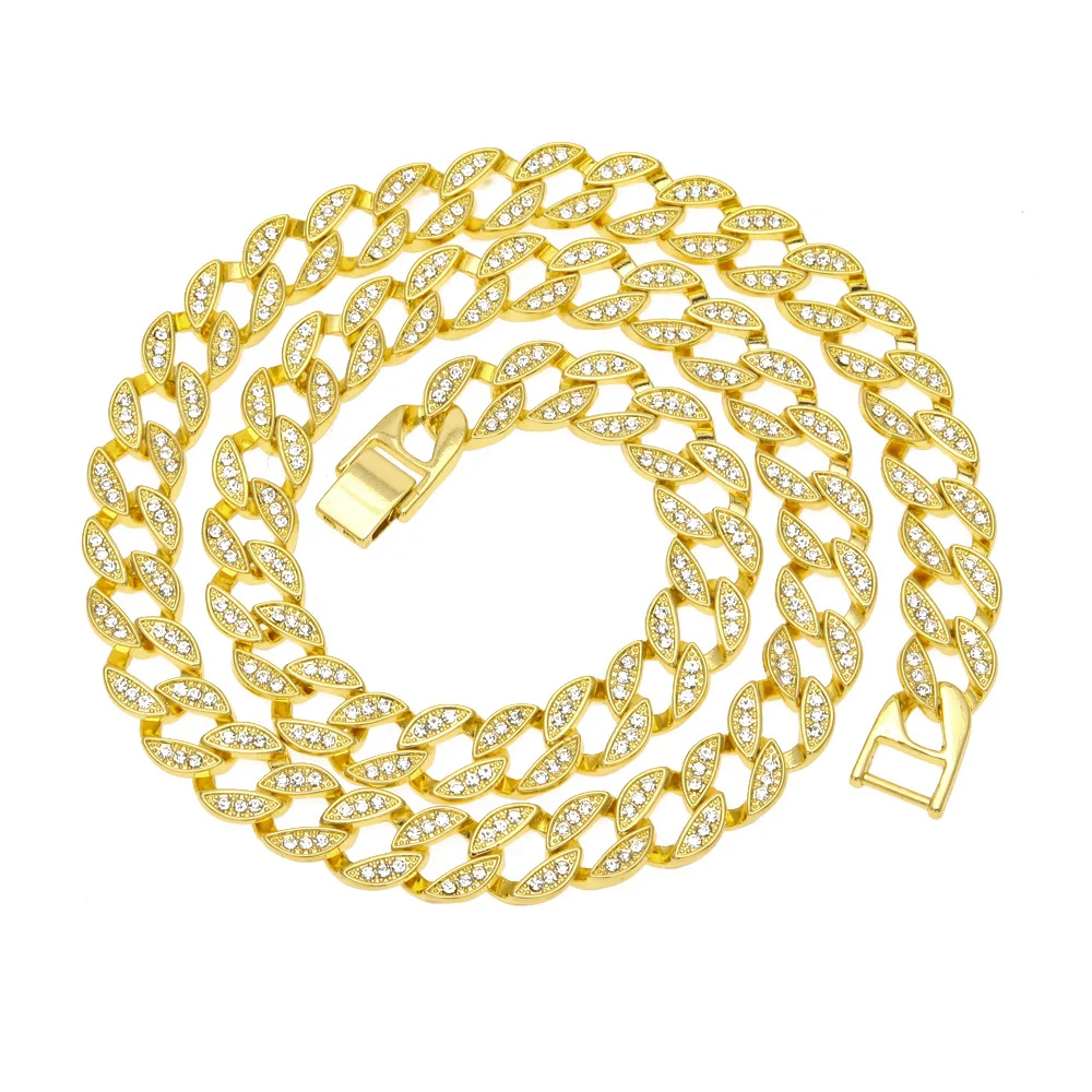 

Hip Hop Bling Iced out Miami Cuban Finish Necklaces Women Men Golden Charm Full Rhinestone Jewelry Chains Chokers