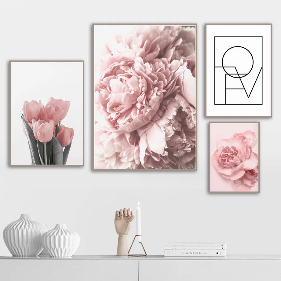 

Pink Peony Tulips Rose Flower Wall Art Canvas Painting Nordic Minimalism Posters And Prints Wall Pictures For Living Room