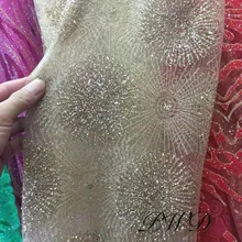 1 ярд Швейцарский Кружевной Материал Горячая клееная африканская блестящая ткань для вечернего платья сухая кружевная ткань сеточка пайетки ткань