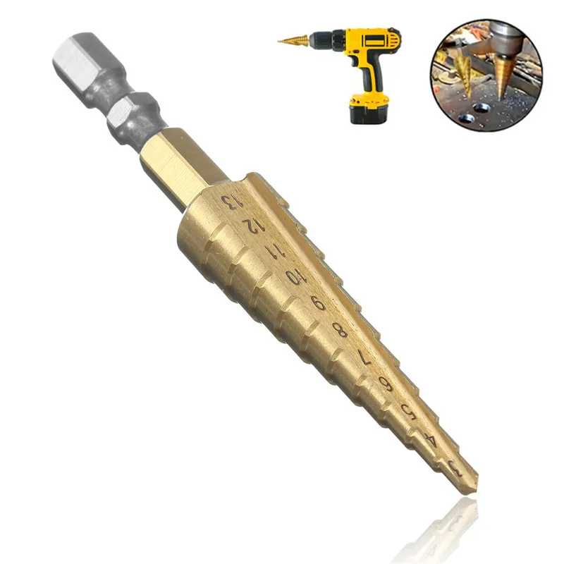 

1pc 3-13mm 1/4 Inch Hex Shank Step HSS Titanium Coated Stepped Drill Power Tools Carbide Drill Mini Drill Bit Drill Bit Set