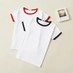 2018 Летний стиль детская хлопковая футболка с коротким рукавом для мальчиков и девочек белые футболки Обычная Детская рубашка Одежда для