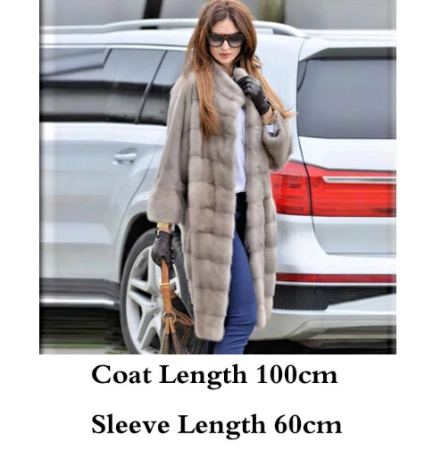 TOPFUR модное женское пальто из натурального меха, темно-серое пальто, зимняя одежда с длинными рукавами, длинная шуба из натуральной норки с меховым воротником - Цвет: Light Khaki
