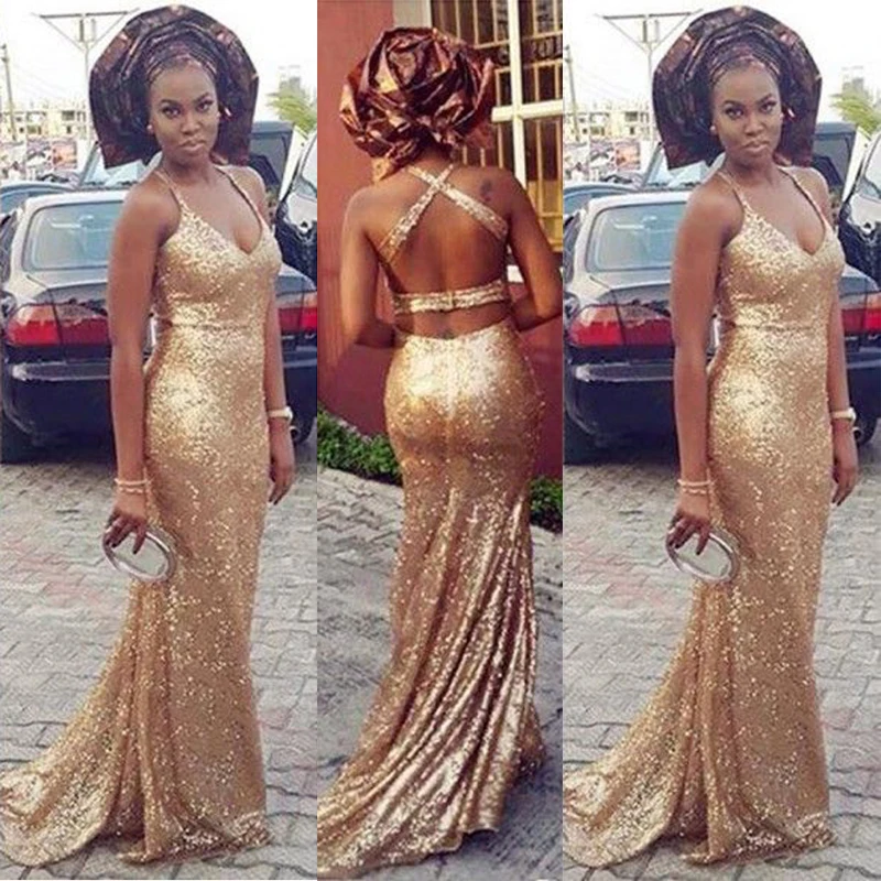 Sequined Gold Mermaid font b Prom b font font b Dresses b font Long font b