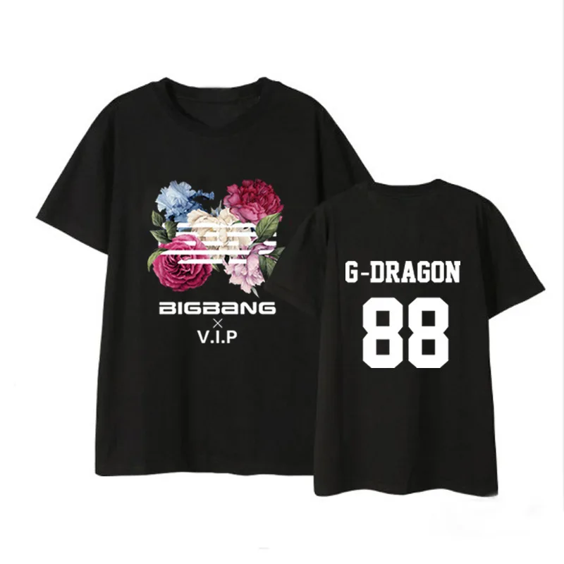 

BIGBANG KPOP summer coat Short-sleeved T-shirt 2019 New men women Korean version Cotton black White Letter printing Loose Lovers