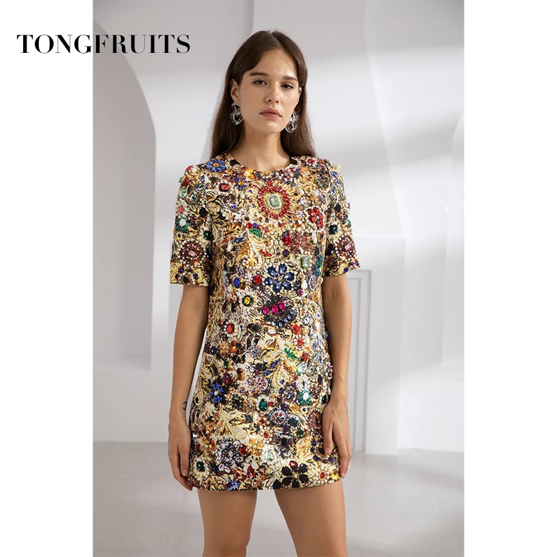 

Diamonds Designer Dress 2019 summer Women's Short Sleeve High Quality Vintage Floral Printed Casual Elegant Fashion Dress