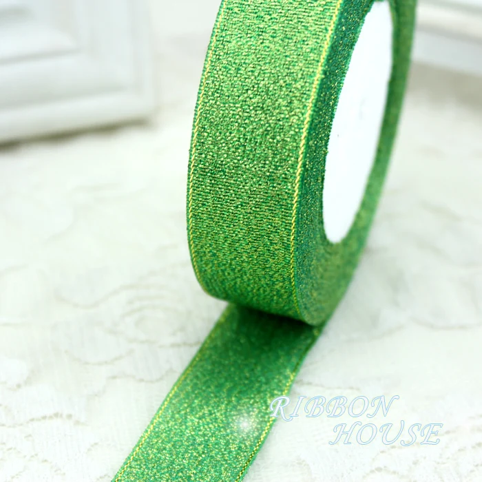 25 ярдов/рулон) 3/4 ''(20 мм) зеленая металлическая лента из органзы с блестками цветная подарочная посылка, свадебные ленты оптом