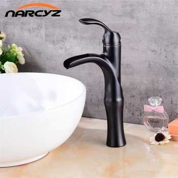 

Free Shipping Waterfall Black brushed bathroom faucet High Black basin mixer brushed waterfall basin faucet sink Mixer B508