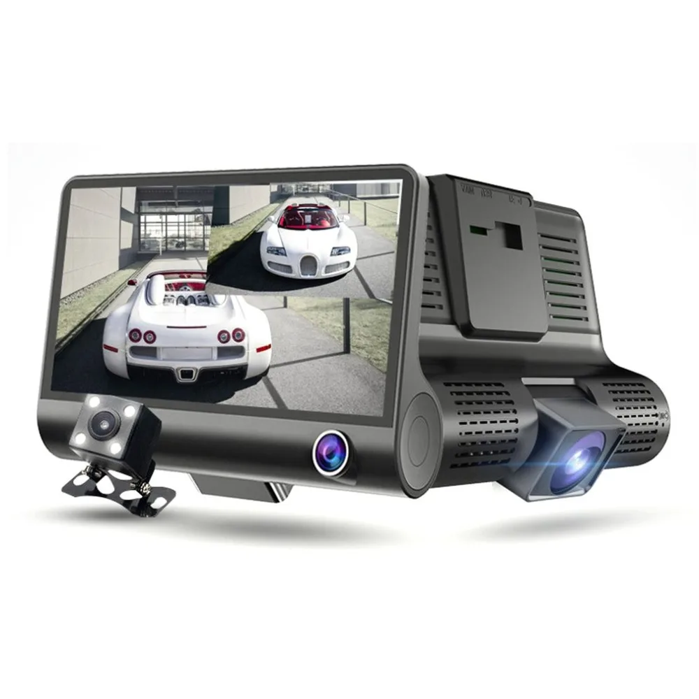 3 объектива Видеорегистраторы для автомобилей спереди/внутри/сзади Full HD 1080 P автомобиля Камера обнаружения движения регистраторы Ночное