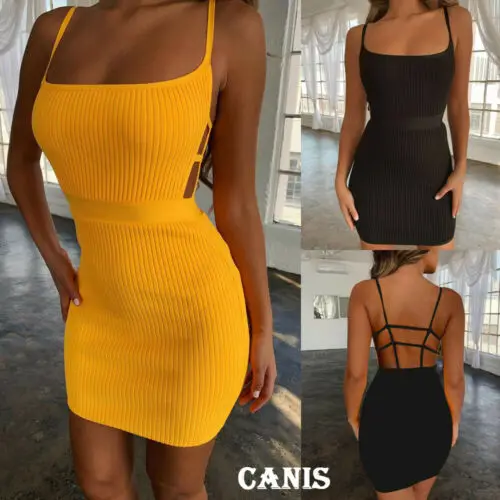 

2019 New Hot Summer Fashion Latest Sexy Sleeveless Backless Solid High Waist Womens Bodycon Evening Short Dress Clubwear