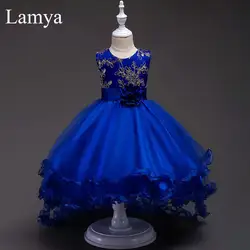 LAMYA/Детское платье с цветочным узором для девочек, платье с вышивкой для свадебной вечеринки, платье принцессы для дня рождения, Короткие