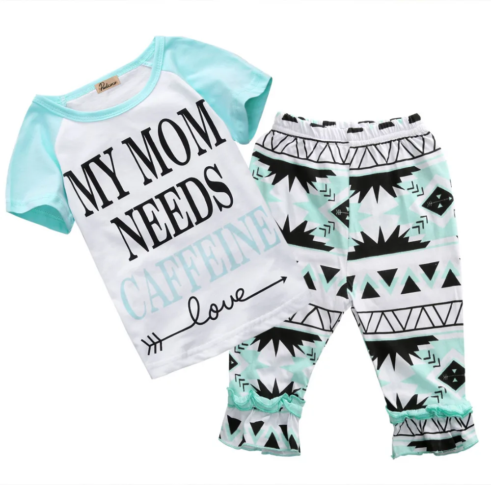 

Baby Girls Clothing Set T-shirt Tops Long Pants Trousers Casual New Children Kids Outfit Clothes 2pcs Green Shorts Girls 2PCS