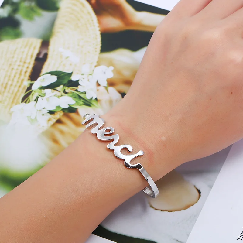 Doreen Box Copper Open Cuff Bangles For Women Party Bracelets Gold Color French Message &quot Mercy 6cm(2 3/8&quot) Dia. 1 Piece | Украшения