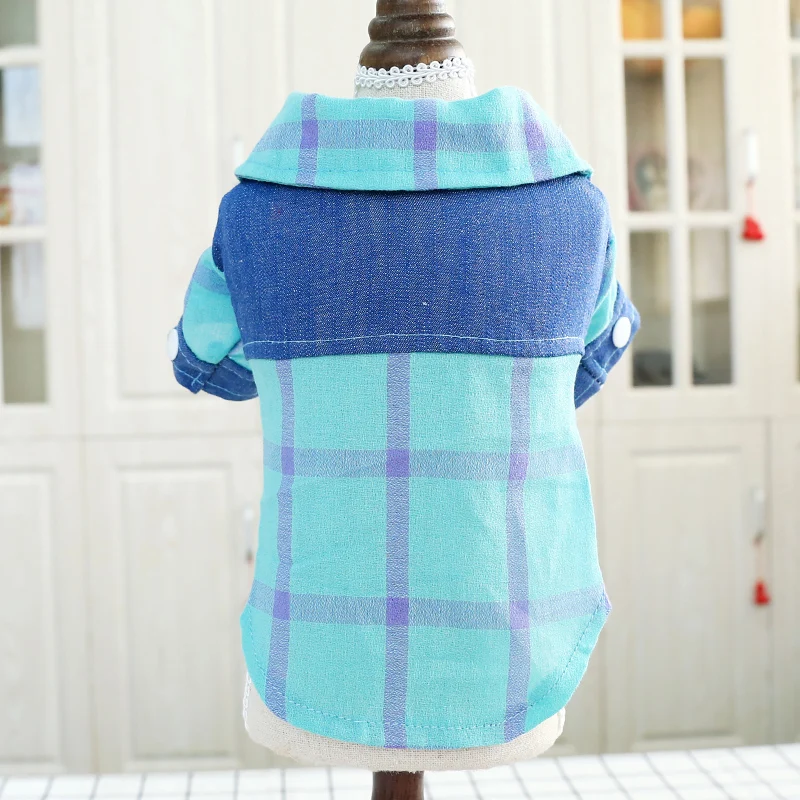 

Pet clothes Teddy Bichon Pomeranian Small Puppies Two-legged Clothes Dog Denim Stitching Spring And Summer Plaid Shirt