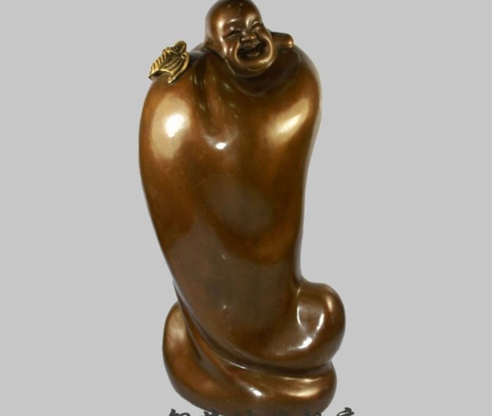 15" China Bronze Buddhism Happy Maitreya Buddha Bat Luck Statue