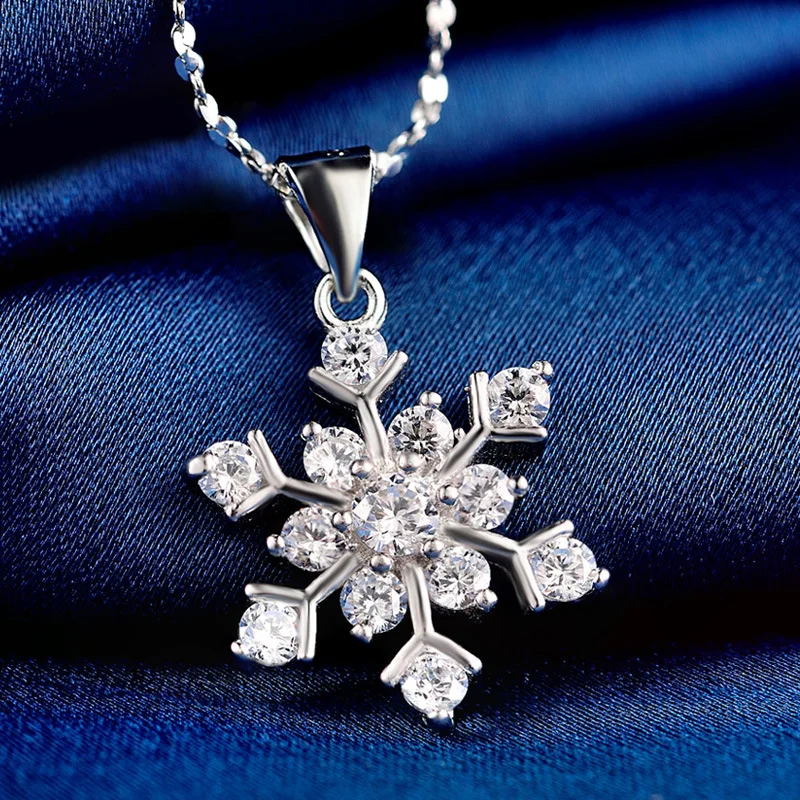 100% Silver Necklace AAA Zircon Snow Pendant Silver Chain Woman Charm Jewelry-in Pendants from 