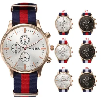

Fashion Lovers Men Nylon Strap Quartz Watch Casual Sport Business Wristwatch Analog Round Dial Watches ~M24