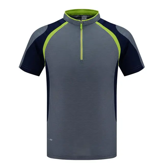 New Summer 1/4 Zip Up Pullover Casual T shirt Stand Collar Short Sleeve Quick Dry T Shirt Men 