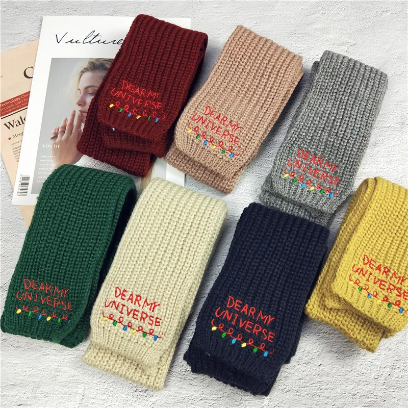 

2018 Winter Scarf Women Wool Yarn Scarf Large Letter Embroidery Shawls and Wraps Brand Knit Bufandas Mujer Soft Foulard