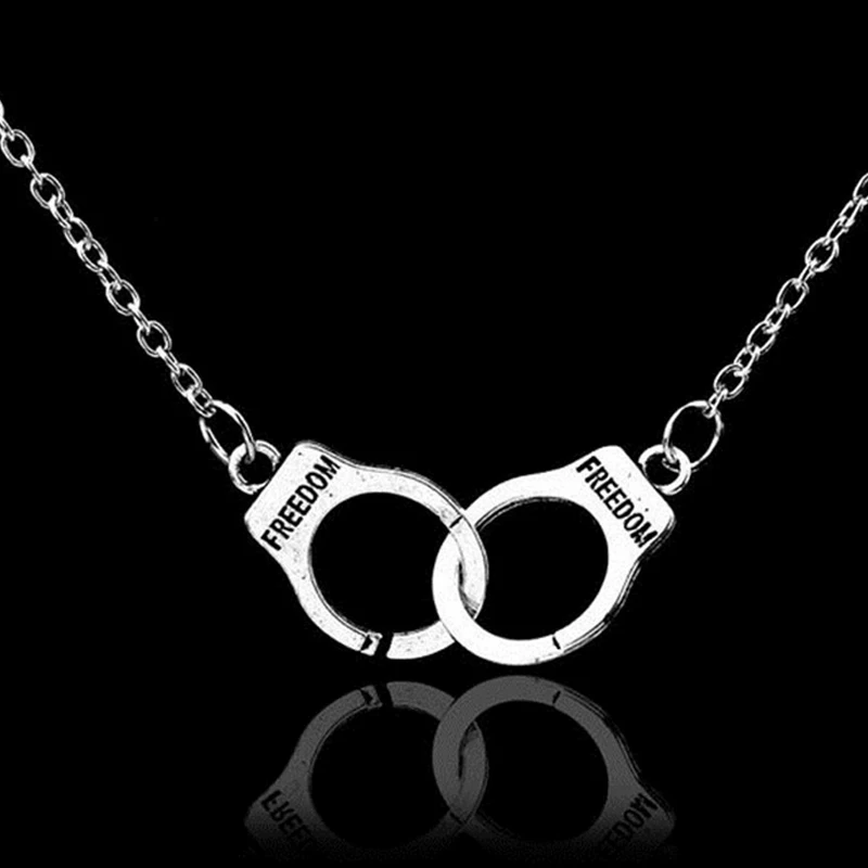 Punk Alloy Necklace Two Handcuffs Pendant Necklaces Fashion Jewelry