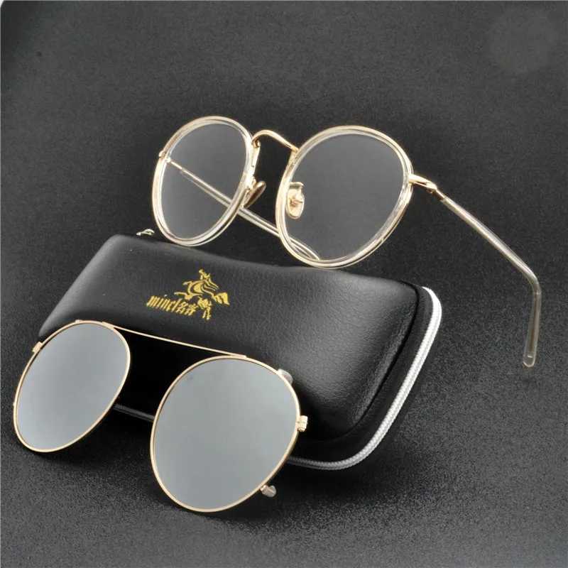 2 Круглые Солнцезащитные очки с клипсой, мужские Поляризованные TR90, металлическая оправа для очков, очки для близорукости по рецепту, женские солнцезащитные очки, uv FML - Цвет линз: whtie silver lens