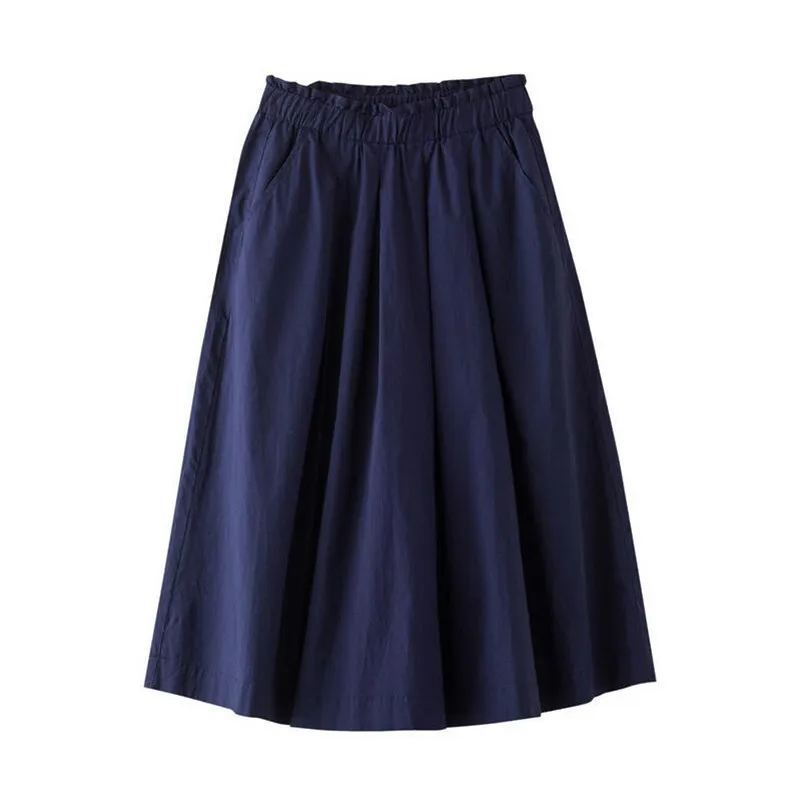 

Cotton Linen Vintage Women clothing Bottoms 2019 Pure Women Casual Skirt for girl pleated Female skirts with pocket Big Size 7XL