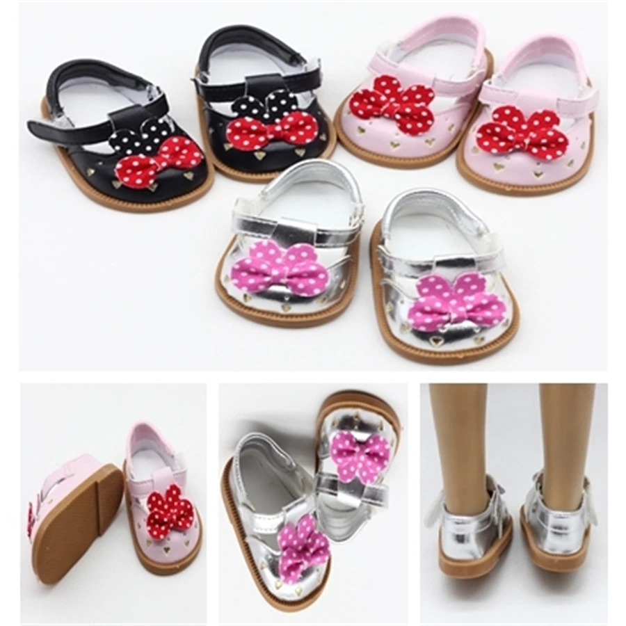 

Fashion PU dot bow-knot Shoes Doll Shoes For 18" American Doll 43cm Baby Doll Accessories Kids Girl Gift dress up Toys