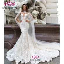 Милое декольте нежная вышивка Русалка Свадебные платья чистый белый Кнопка иллюзия свадебное платье невесты платья w0589