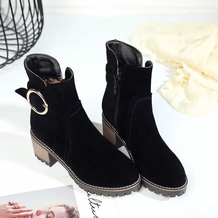 

Big Size 9 10 13 boots women shoes ankle boots for women ladies boots Solid color round head side zipper with low heel