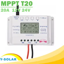 Solar Charge Controller 12V 24V 20A Solar Panel Battery Regulator with Load Light and Timer Control Big LCD Display T20 Y-SOLAR