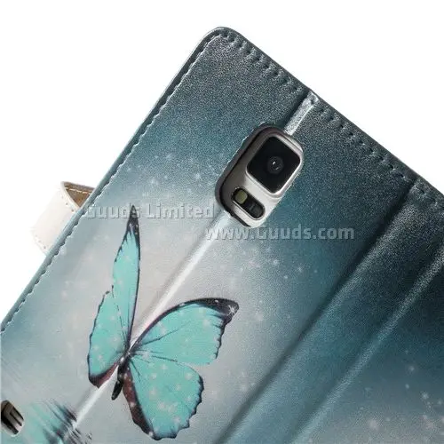 Blue Butterfly Leather Flip Cover for Samsung Galaxy Note 4 N910