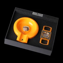 COHIBA Gadgets Yellow Cigar Ashtray Holder 1 with Sharp Metal Cigar Cutter Cigar Gift Set